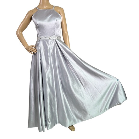 Vnaix Bridals Womens Wedding Dress Long Satin Halter Pockets Grey, Sz 8 - Picture 8 of 16